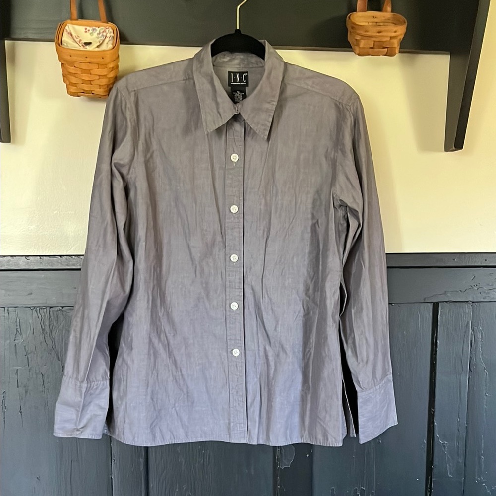 Gray Button-Up Shirt 12 INC suit work long sleeve EUC